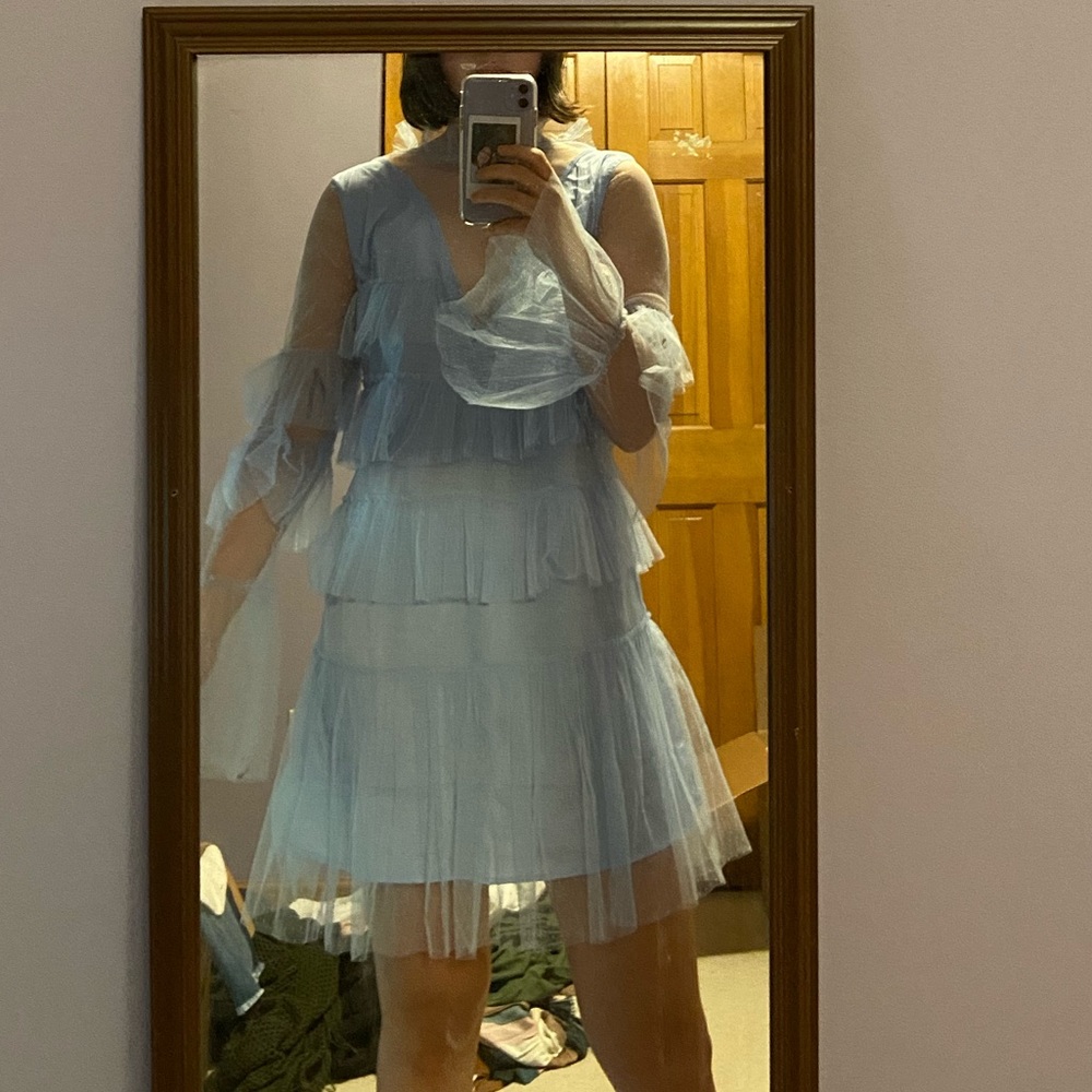 Light Blue Ruffle Tulle Dress